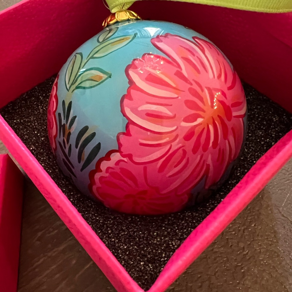 New in package Lilly Pulitzer Christmas ornament in shorely blue bellina